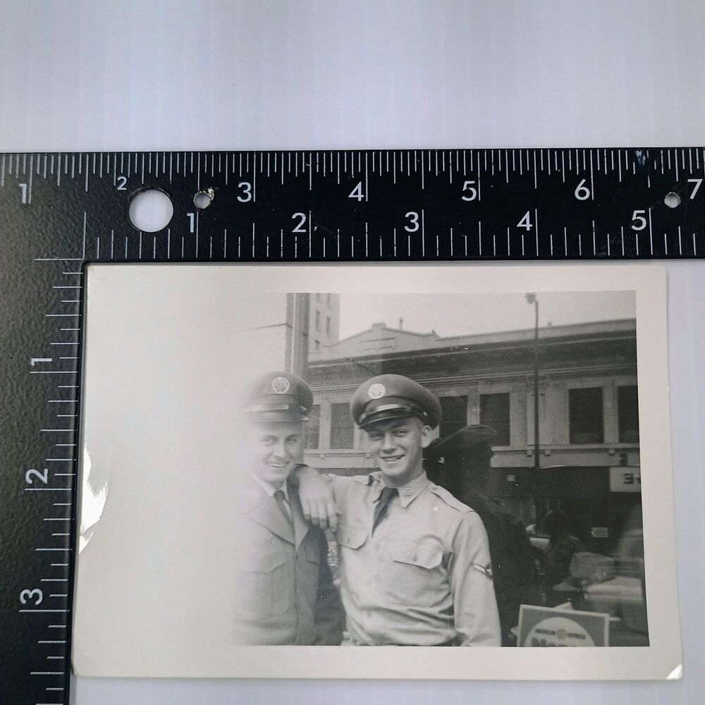 Military Soldiers 1940s 1950s Snapshot Photograph City Street Parade Americana